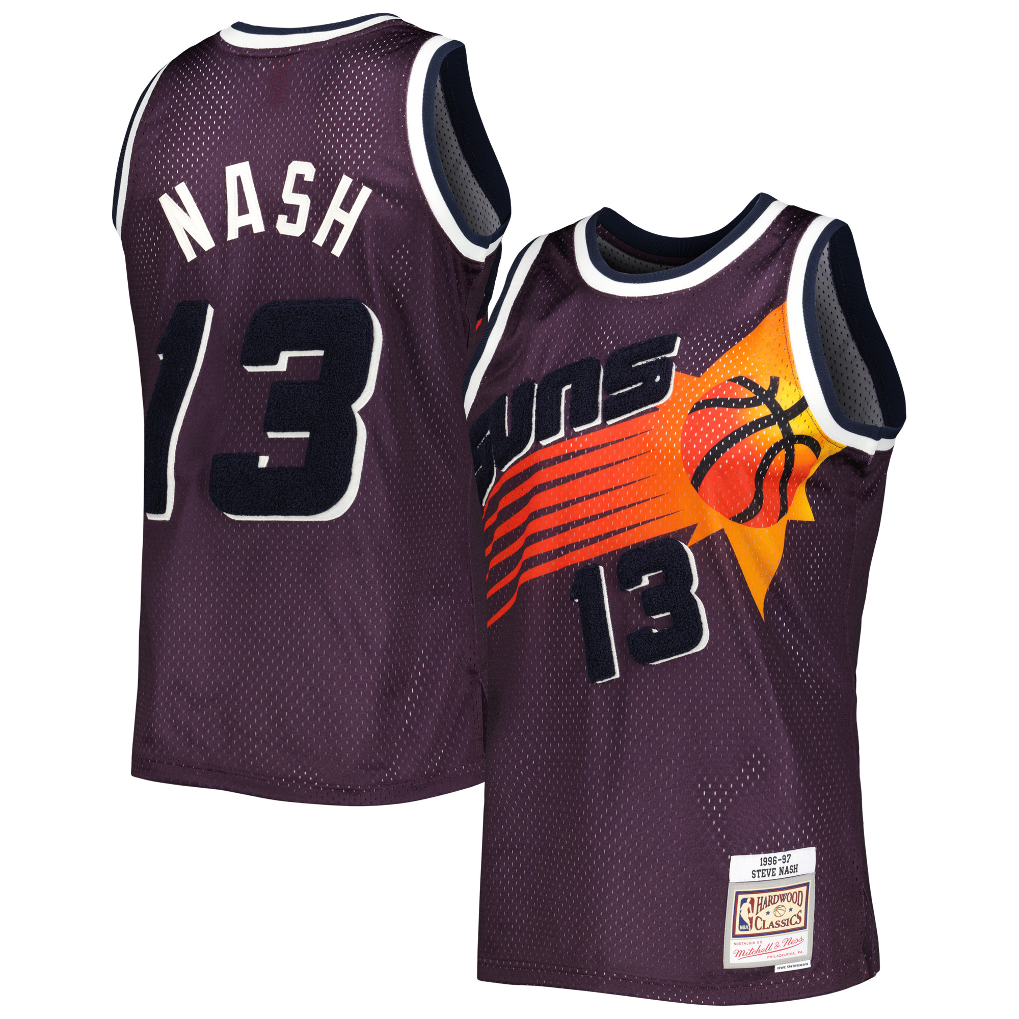 Men's Mitchell \u0026 Ness Steve Nash Purple Phoenix Suns 1996/97 Hardwood Classics Off-Court Swingman Jersey